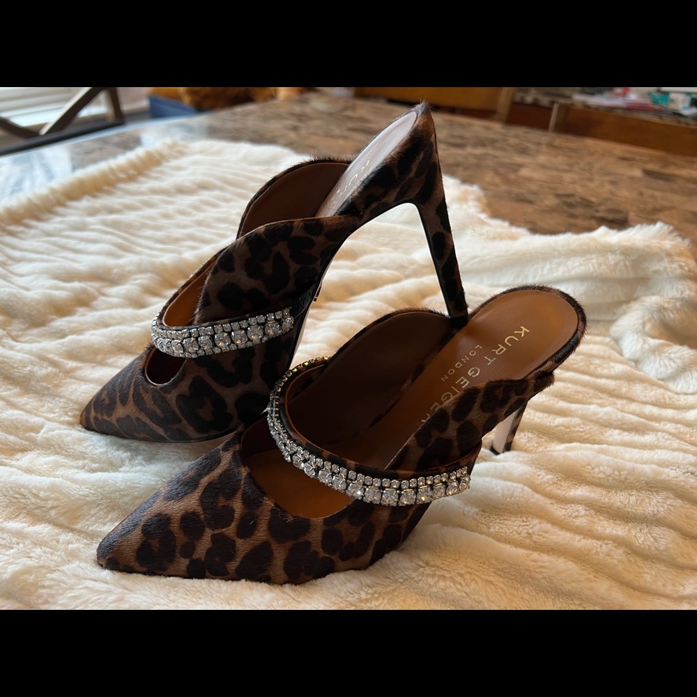 *RARE* Kurt Geiger London Duke Calf Hair Crystal Embellished Pointy Mules 36.5